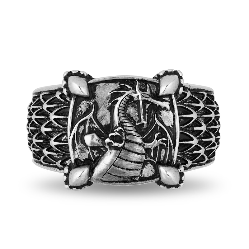 Enchanted Disney Men's Oxidized Dragon and Scales Ring in Sterling Silver - Size 10