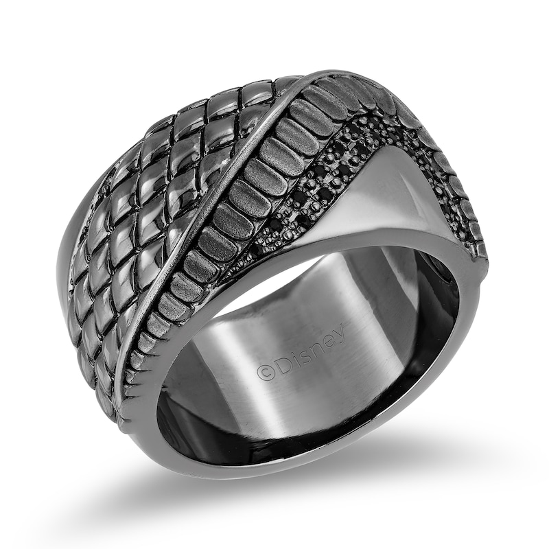 Enchanted Disney Men's 0.145 CT. T.W. Enhanced Black Diamond Snake Scales Ring in Sterling Silver with Black Rhodium