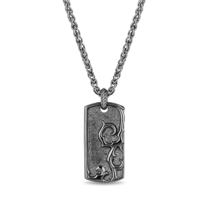 Enchanted Disney Men's Thorns Dog Tag Pendant in Sterling Silver with Black Rhodium - 22"