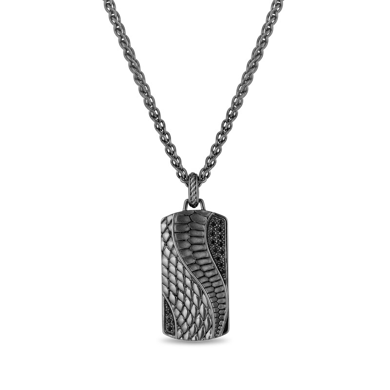 Main Image 1 of Enchanted Disney Men's 0.145 CT. T.W. Enhanced Black Diamond Snake Scales Dog Tag Pendant in Sterling Silver - 22"