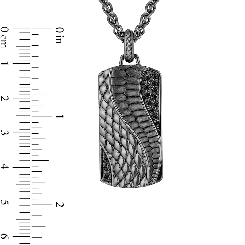 Main Image 2 of Enchanted Disney Men's 0.145 CT. T.W. Enhanced Black Diamond Snake Scales Dog Tag Pendant in Sterling Silver - 22"