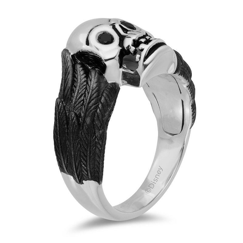 Main Image 2 of Enchanted Disney Men's 0.115 Enhanced Black Diamond Skull and Wings Ring in Two-Tone Sterling Silver - Size 10