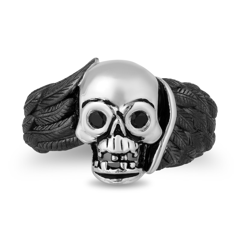 Main Image 3 of Enchanted Disney Men's 0.115 Enhanced Black Diamond Skull and Wings Ring in Two-Tone Sterling Silver - Size 10
