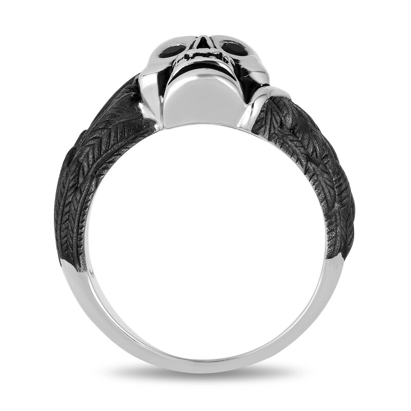 Main Image 4 of Enchanted Disney Men's 0.115 Enhanced Black Diamond Skull and Wings Ring in Two-Tone Sterling Silver - Size 10