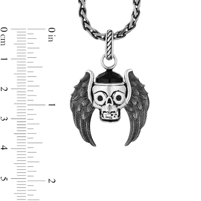 Enchanted Disney Men's Onyx and 0.065 CT. T.W. Enhanced Black Diamond Skull with Wings Pendant in Sterling Silver - 22"