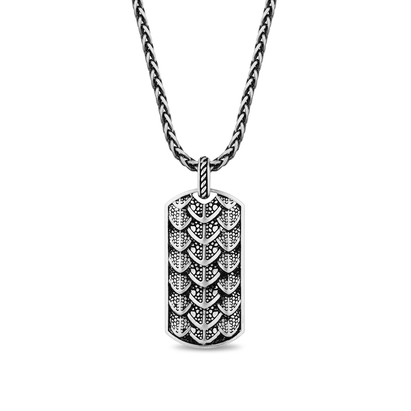 Main Image 1 of Enchanted Disney Men's Dragon Scale Dog Tag Pendant in Sterling Silver - 22"