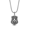 Thumbnail Image 0 of Enchanted Disney Men's 0.065 CT. T.W. Enhanced Black Diamond Fluer-de-Lis Shield Pendant in Sterling Silver - 22"