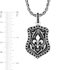 Thumbnail Image 1 of Enchanted Disney Men's 0.065 CT. T.W. Enhanced Black Diamond Fluer-de-Lis Shield Pendant in Sterling Silver - 22"