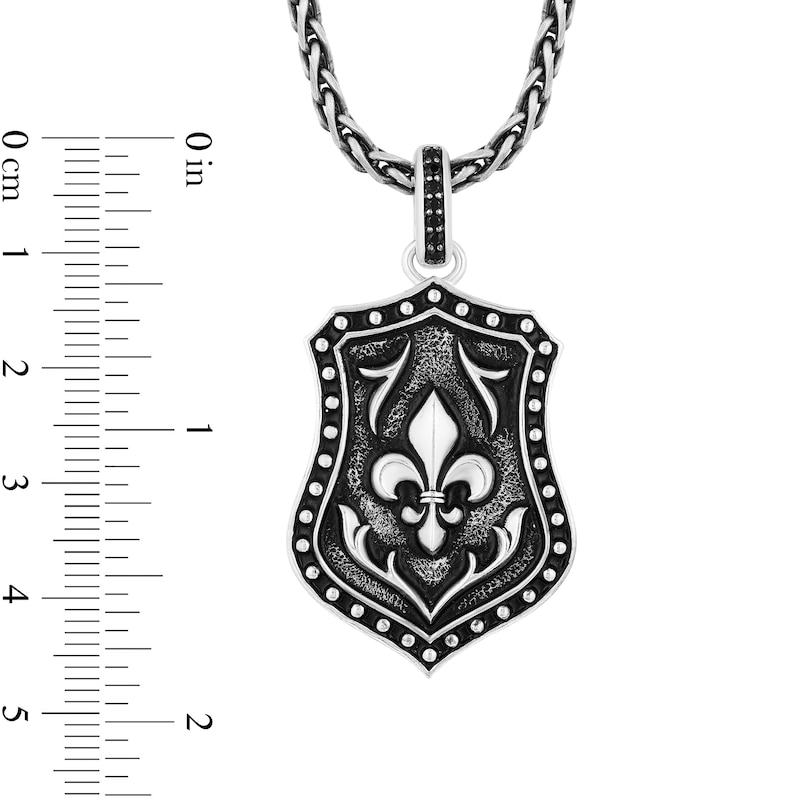Enchanted Disney Men's 0.065 CT. T.W. Enhanced Black Diamond Fluer-de-Lis Shield Pendant in Sterling Silver - 22"