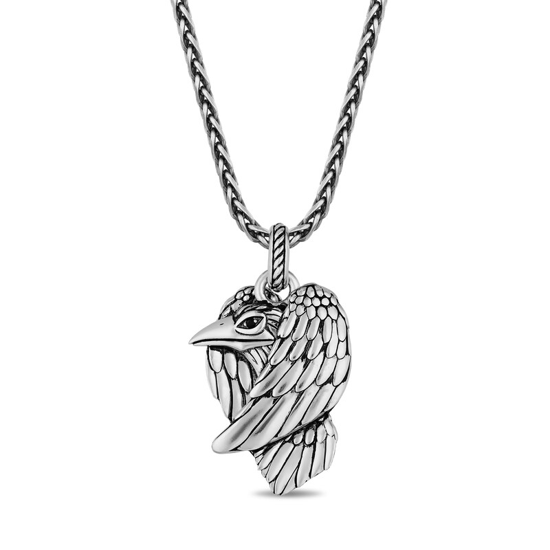 Enchanted Disney Men's Enhanced Black Diamond Accent Raven Pendant in Sterling Silver - 22"