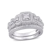 Thumbnail Image 1 of 0.32 CT. T.W. Diamond Cushion Frame Scallop Edge Vintage-Style Bridal Set in Sterling Silver