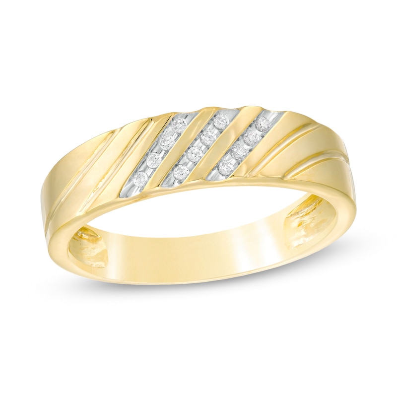 Men's 0.066 CT. T.W. Diamond Slant Wedding Band in 10K Gold|Peoples Jewellers