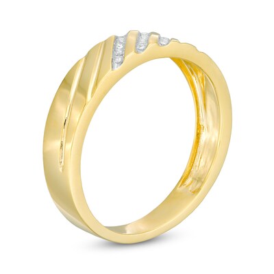 Men's 0.066 CT. T.W. Diamond Slant Wedding Band in 10K Gold