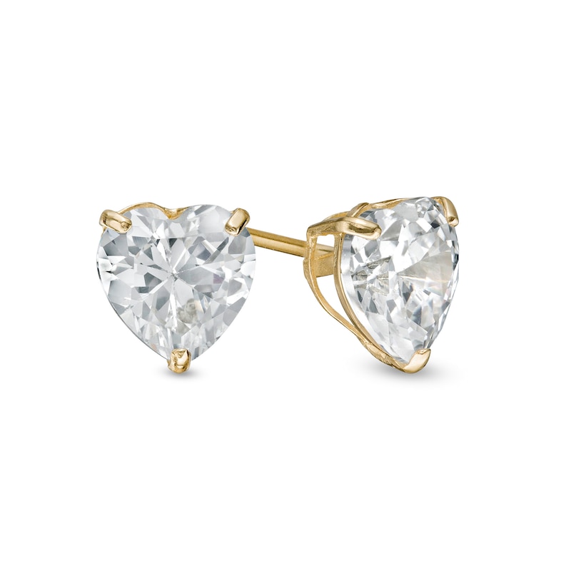 Main Image 1 of 6.0mm Heart-Shaped Cubic Zirconia Stud Earrings in 14K Gold