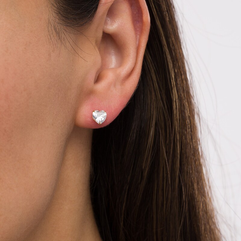 Main Image 2 of 6.0mm Heart-Shaped Cubic Zirconia Stud Earrings in 14K Gold
