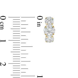 Cubic Zirconia Three Stone Curved Drop Earrings in 14K Gold