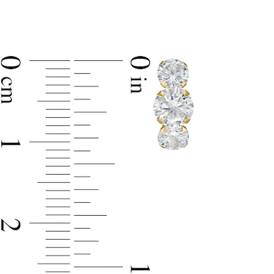 Cubic Zirconia Three Stone Curved Drop Earrings in 14K Gold