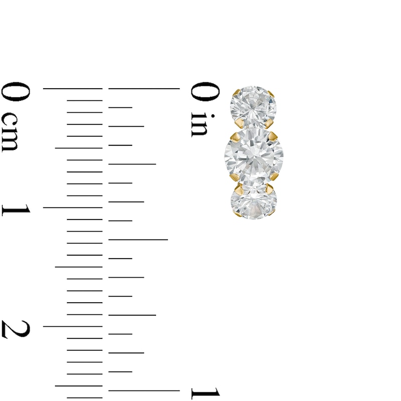 Main Image 3 of Cubic Zirconia Three Stone Curved Drop Earrings in 14K Gold
