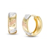 Thumbnail Image 0 of 13.0mm Multi-Finish Stripe Tube Huggie Hoop Earrings in 10K Tri-Tone Gold