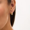 Thumbnail Image 1 of 13.0mm Multi-Finish Stripe Tube Huggie Hoop Earrings in 10K Tri-Tone Gold