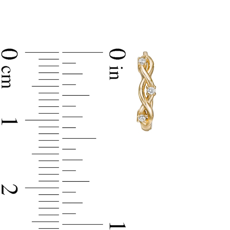 Main Image 3 of Cubic Zirconia Three Stone Twisted Loose Braid Huggie Hoop Earrings in 14K Gold