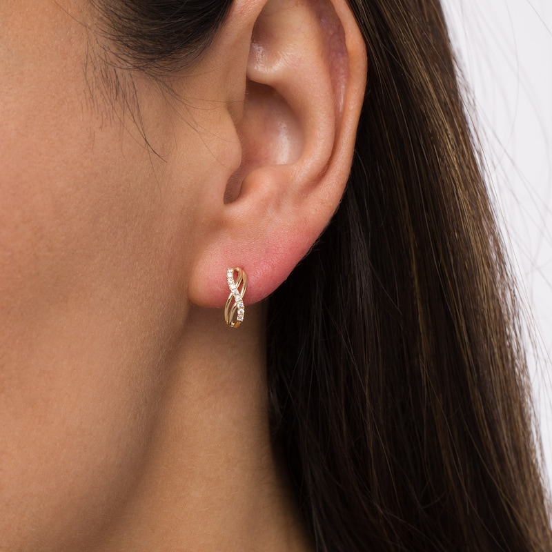 Main Image 2 of Cubic Zirconia Double Swirl Ribbon Infinity J-Hoop Earrings in 14K Gold