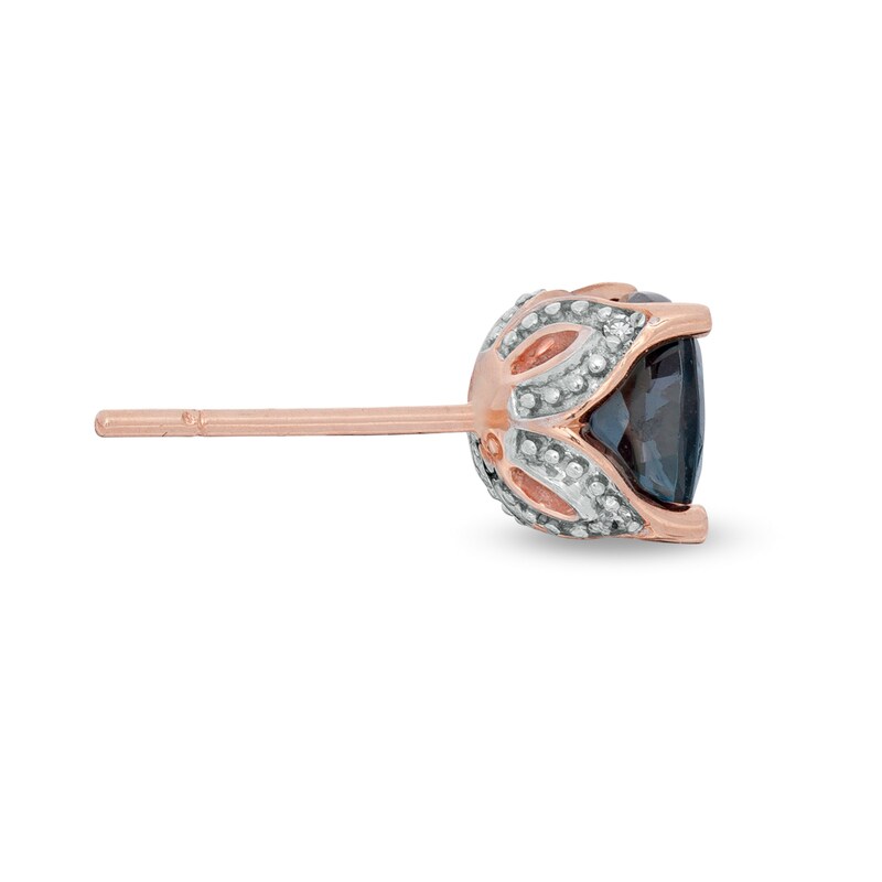 Main Image 3 of 6.0mm Cushion-Cut London Blue Topaz and Diamond Accent Stud Earrings in 10K Rose Gold