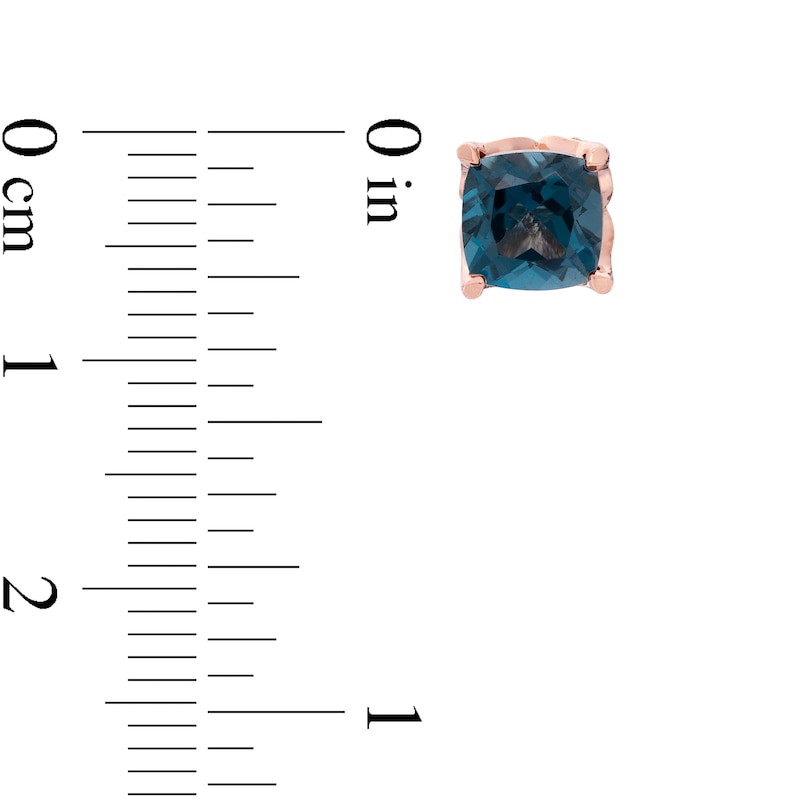Main Image 4 of 6.0mm Cushion-Cut London Blue Topaz and Diamond Accent Stud Earrings in 10K Rose Gold
