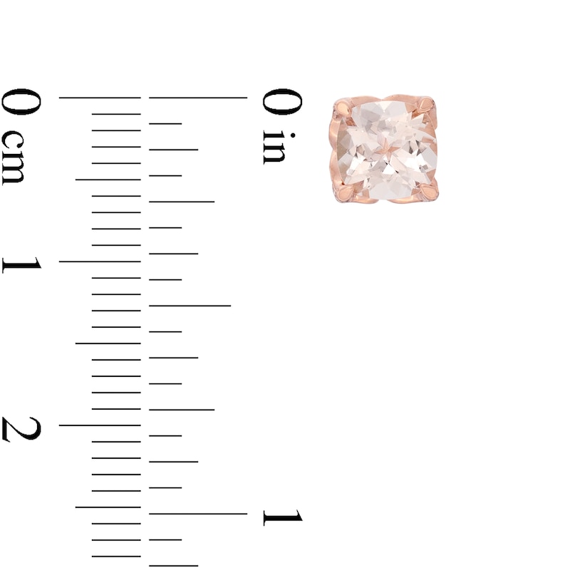 Main Image 4 of 6.0mm Cushion-Cut Morganite and Diamond Accent Stud Earrings in 10K Rose Gold