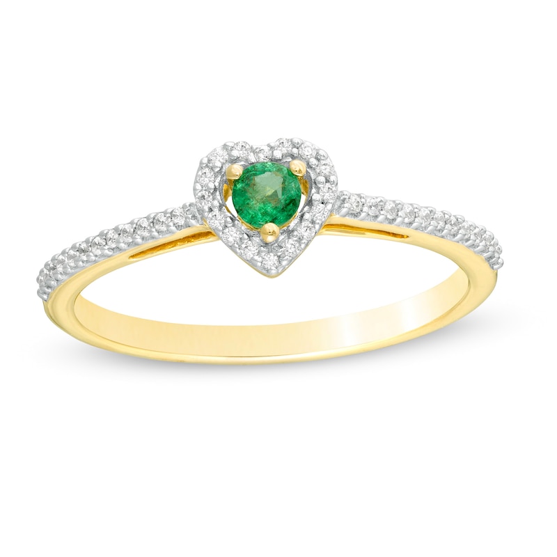 Emerald and 0.12 CT. T.W. Diamond Heart Frame Ring in 10K Gold