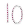 Thumbnail Image 0 of Alternating Ruby and 0.40 CT. T.W. Diamond Inside-Out Hoop Earrings in 10K White Gold