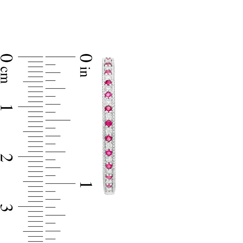 Alternating Ruby and 0.40 CT. T.W. Diamond Inside-Out Hoop Earrings in 10K White Gold