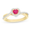 Thumbnail Image 0 of 4.0mm Heart-Shaped Ruby and 0.12 CT. T.W. Diamond Split Shank Crossover Ring in 10K Gold