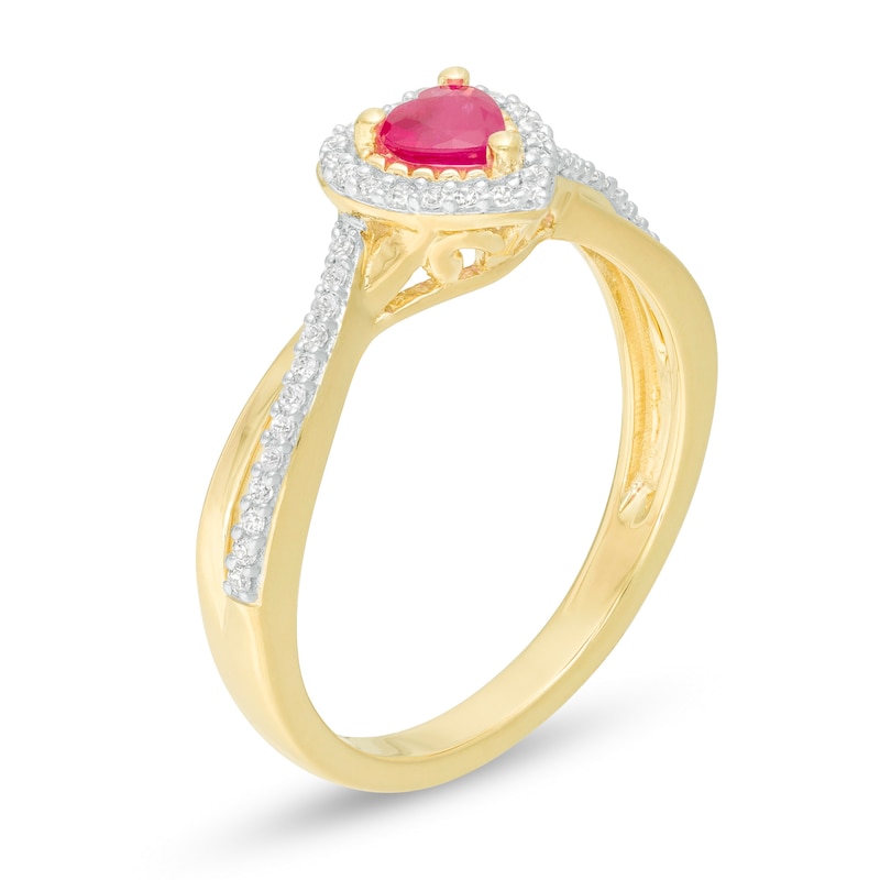 4.0mm Heart-Shaped Ruby and 0.12 CT. T.W. Diamond Split Shank Crossover Ring in 10K Gold