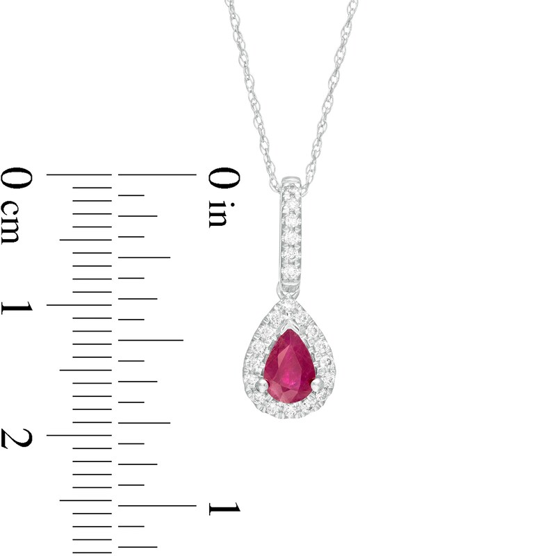Pear-Shaped Ruby and 0.13 CT. T.W. Diamond Teardrop Pendant in 10K White Gold