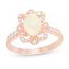 Thumbnail Image 0 of Oval Opal and 0.33 CT. T.W. Diamond Flower Frame Ring in 10K Rose Gold