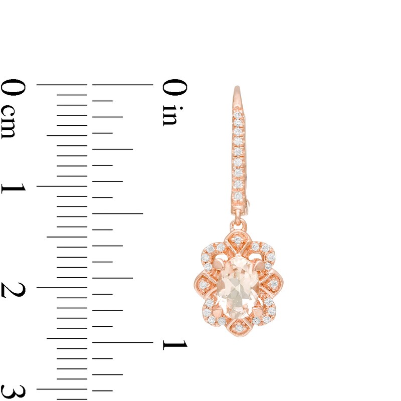 Main Image 3 of Oval Morganite and 0.15 CT. T.W. Diamond Floral Drop Earrings in 10K Rose Gold