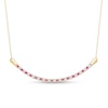 Thumbnail Image 1 of Alternating Ruby and 0.13 CT. T.W. Diamond Curved Bar Necklace in 10K Gold