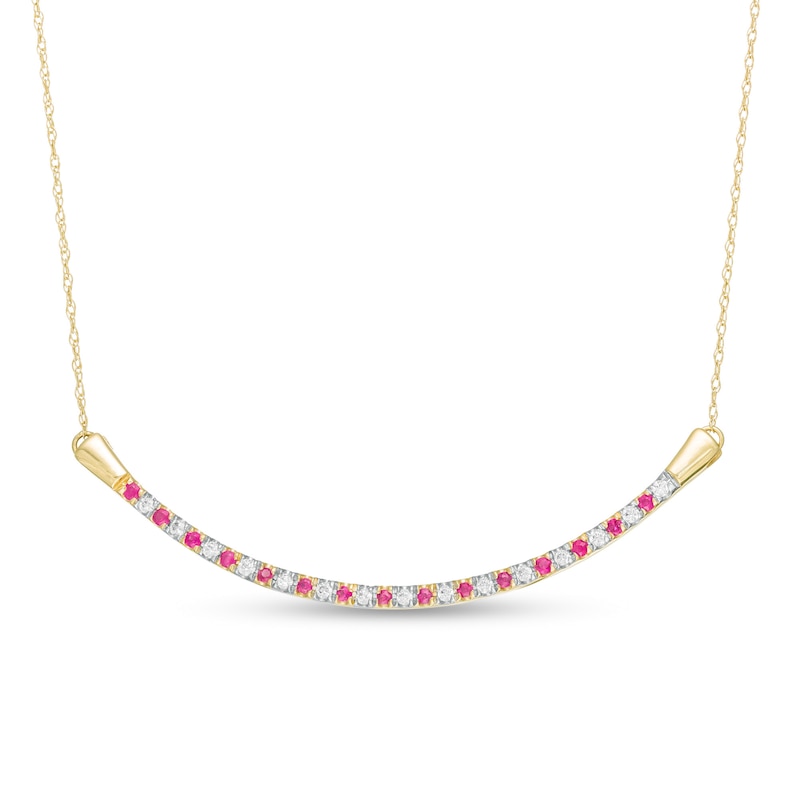 Alternating Ruby and 0.13 CT. T.W. Diamond Curved Bar Necklace in 10K Gold