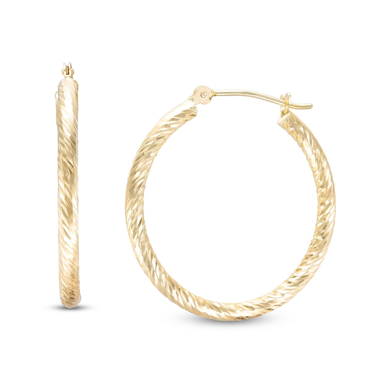 Main Image 1 of 25.0mm Diamond-Cut Hoop Earrings in 14K Gold