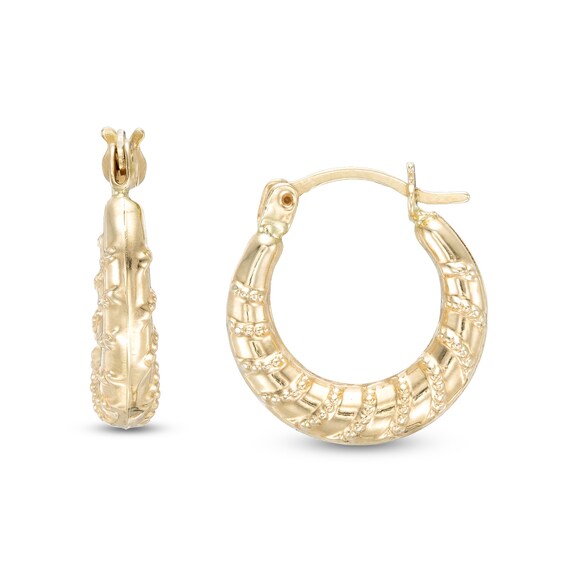 15.0mm Beaded Stripe Graduating Hoop Earrings in 14K Gold