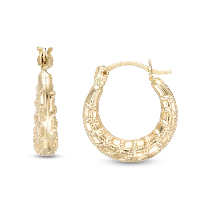 15.0mm Beaded Stripe Graduating Hoop Earrings in 14K Gold