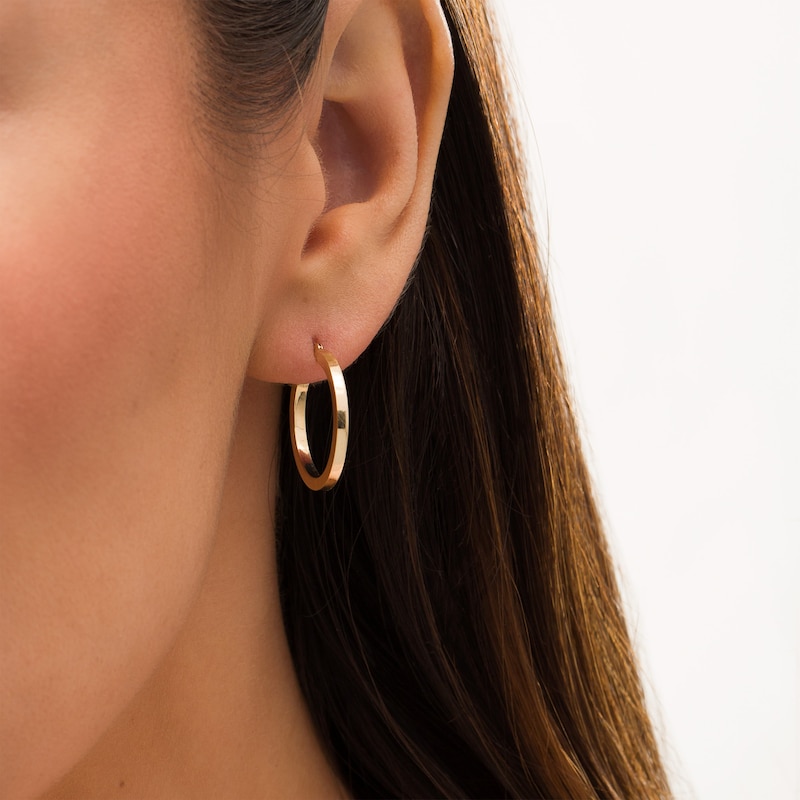 Solid Gold Square Hoops (PAIR) Medium - 14K Gold Pipe Hoop earrings- Tube  hoops- Pipe- 14 ct Solid Gold hoop earrings- Christmas Gift