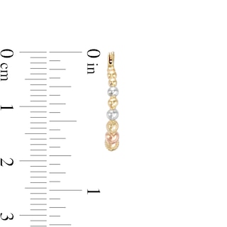 Multi-Finish Graduating Bead Hoop Earrings in 14K Tri-Tone Gold