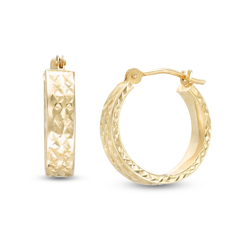 15.0mm Diamond-Cut "X" Square Tube Hoop Earrings in 14K Gold|Peoples Jewellers