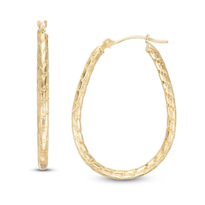 31.0mm Textured Oval Hoop Earrings in 14K Gold
