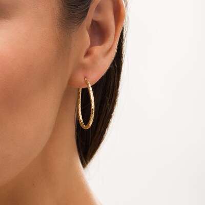 31.0mm Textured Oval Hoop Earrings in 14K Gold