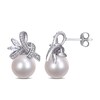 Thumbnail Image 1 of Cultured Freshwater Pearl, Marquise White Topaz and 0.15 CT. T.W. Diamond Tied Ribbon Drop Earrings in 10K White Gold