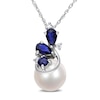 8.5-9.0mm Freshwater Cultured Pearl, Blue Sapphire and Diamond Accent Pendant in 10K White Gold-17"