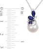 8.5-9.0mm Freshwater Cultured Pearl, Blue Sapphire and Diamond Accent Pendant in 10K White Gold-17"